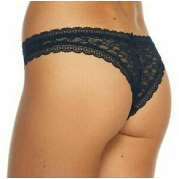FREE PEOPLE sheer Lace Tanga Undies cheeky panties lingerie in black Size L NEW - Picture 3 of 5